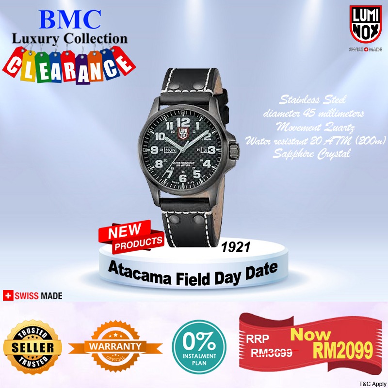 LUMINOX 1921 Atacama Field Day Date blackout leather strap NEW