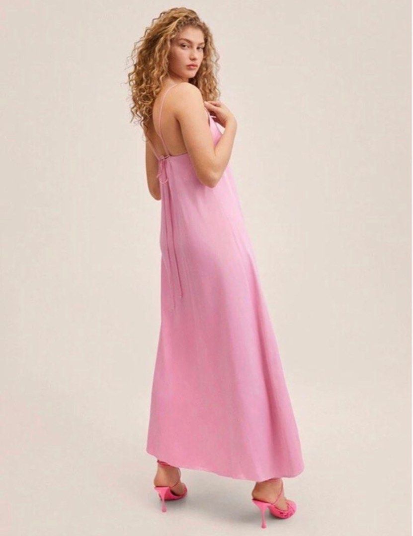 strapless open back dress LYN SLIP MIDI DRESS IN BARBIE PINK main image 1