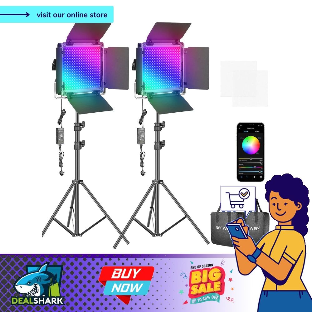  Neewer 2 Packs 660 PRO RGB LED Video Light with App Control  Stand Kit, 360° Full Color, 50W Dimmable Bi-Color 3200K~5600K Video  Lighting CRI 97+ for Gaming/Streaming/Zoom//Webex/Photography :  Electronics
