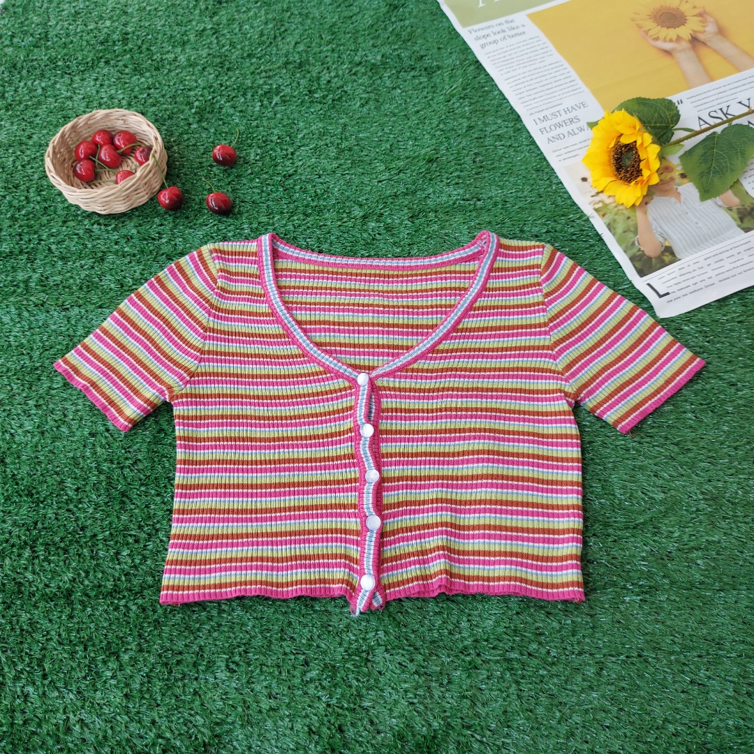 Nett Candy Stripe Rib Knit Fesyen Wanita Pakaian Wanita Atasan Di Carousell