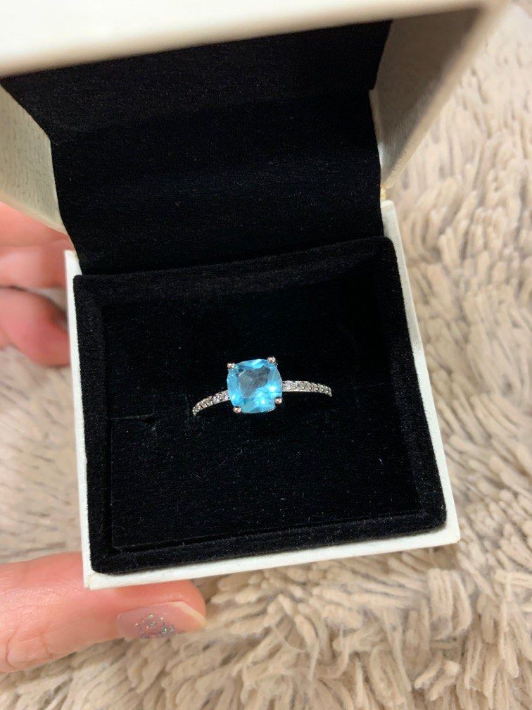 New blue topaz ring inspired crystal stud diamond bling shiny