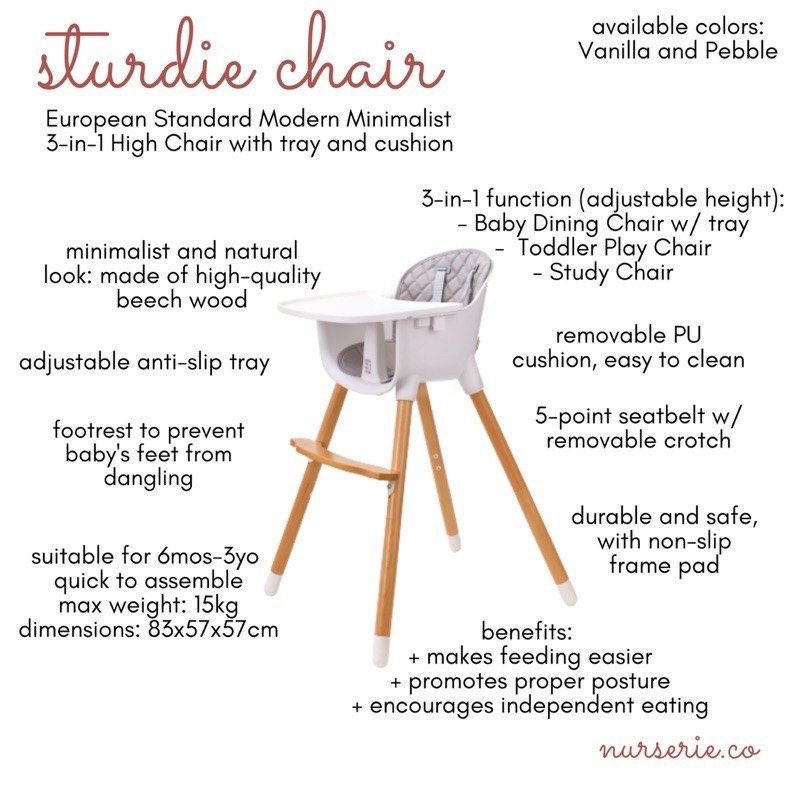 Nurserie Sturdie 3in1 Wooden BabySafe High Chair Nordic Scandinavian