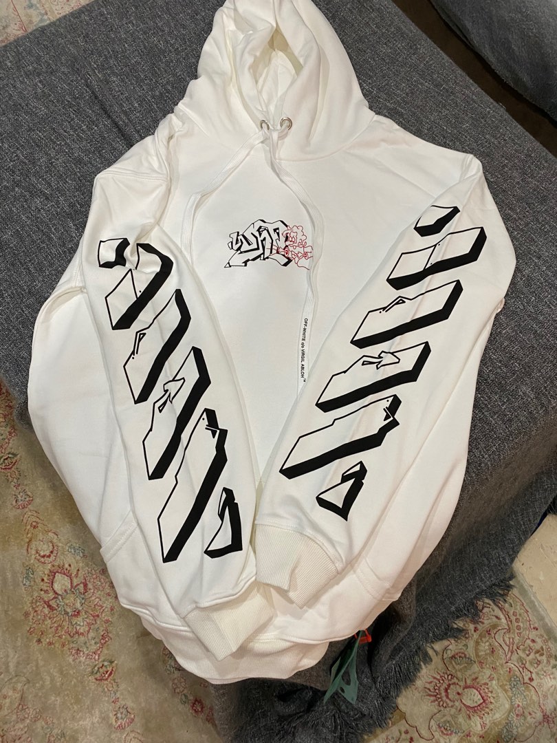 Off White Graffiti White Hoodie with tags Men s Fashion Tops