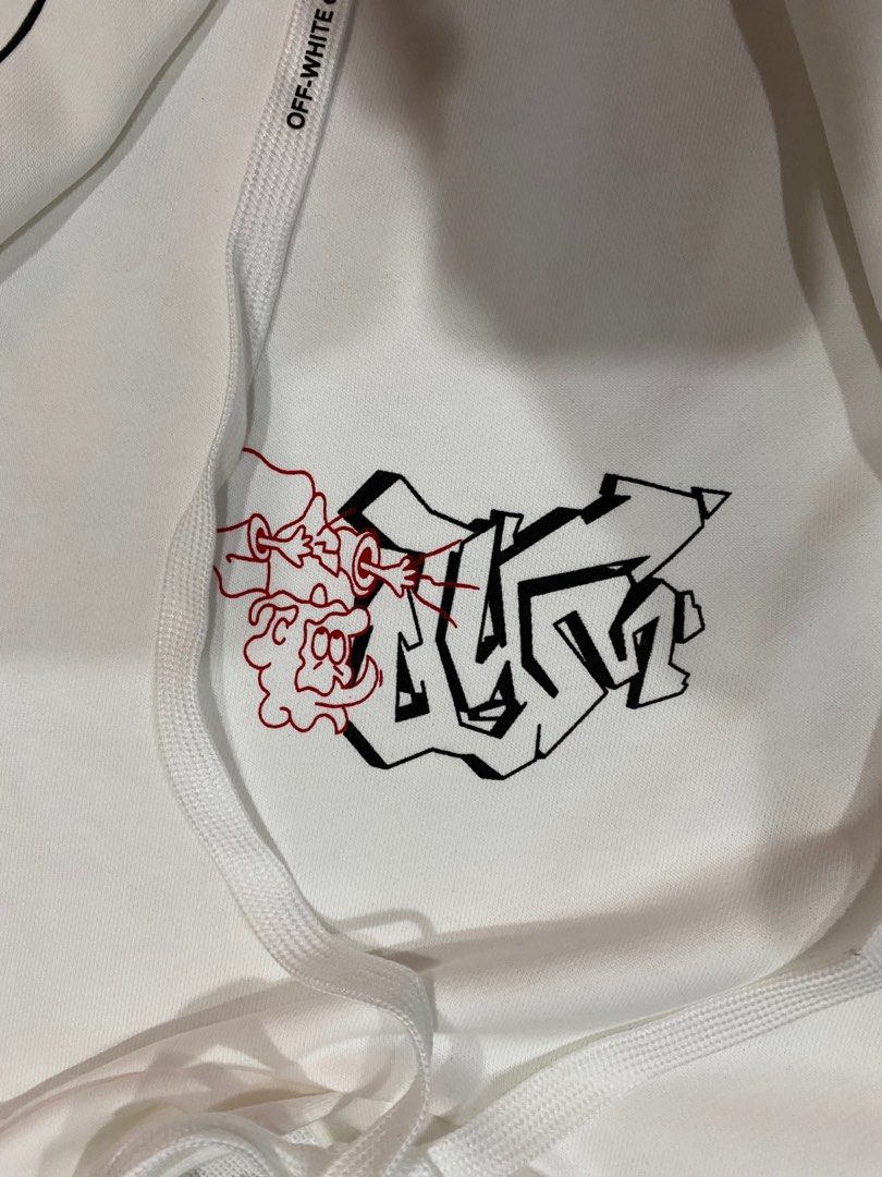 Off White Graffiti White Hoodie with tags Men s Fashion Tops