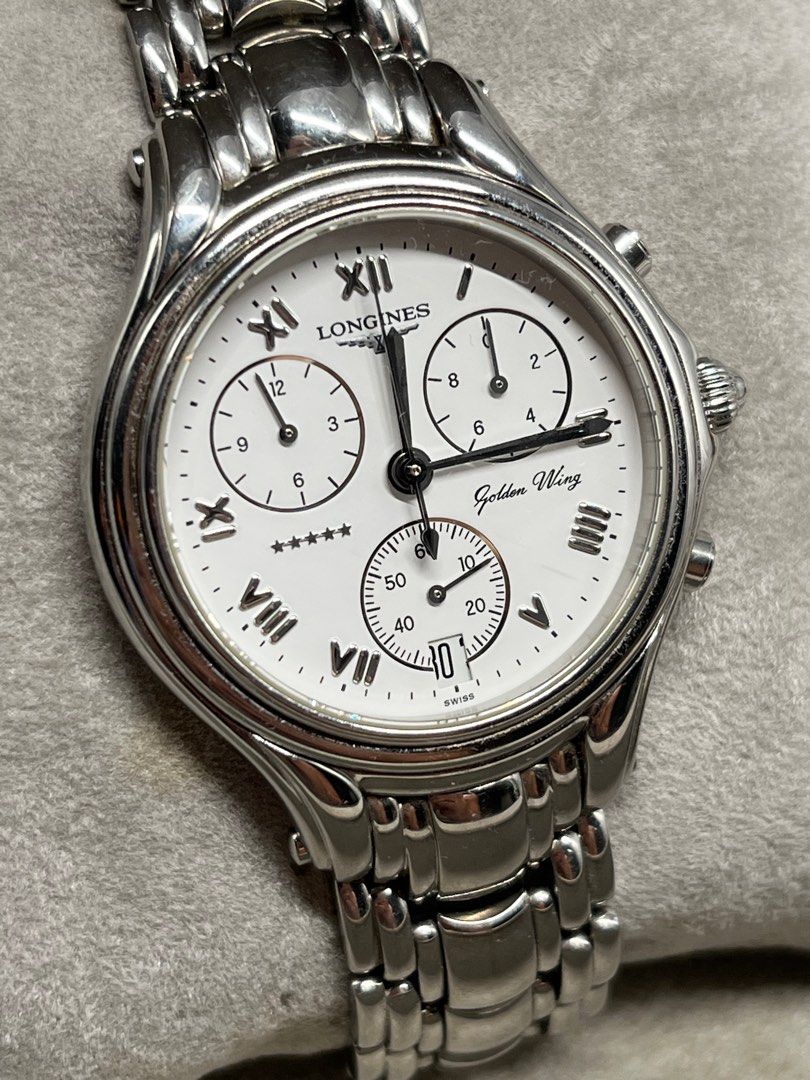 Original Longines Golden Wing Chronograph Quartz (Category: Men's Watches) located in Mandaluyong City. Submitted by everythingjapan (Listing ID 1246163205, Image 3). Description: Almost unused Stored long Working well Comes with original box Watch case Care card 35mm .