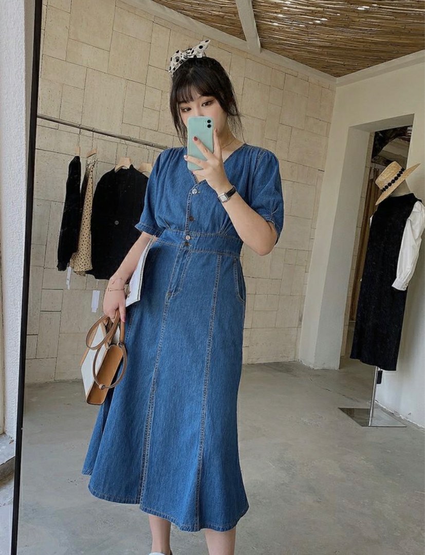 Denim midi dress plus size online