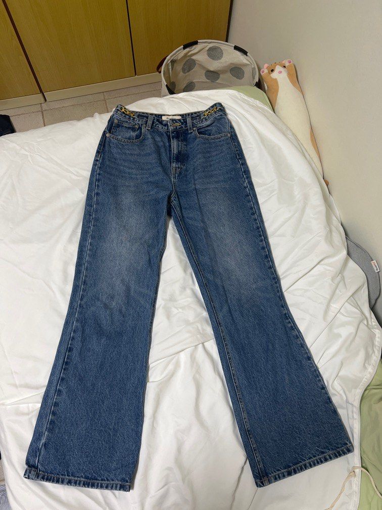 Pomelo high rise blue straight cut jeans, Women's Fashion, Bottoms