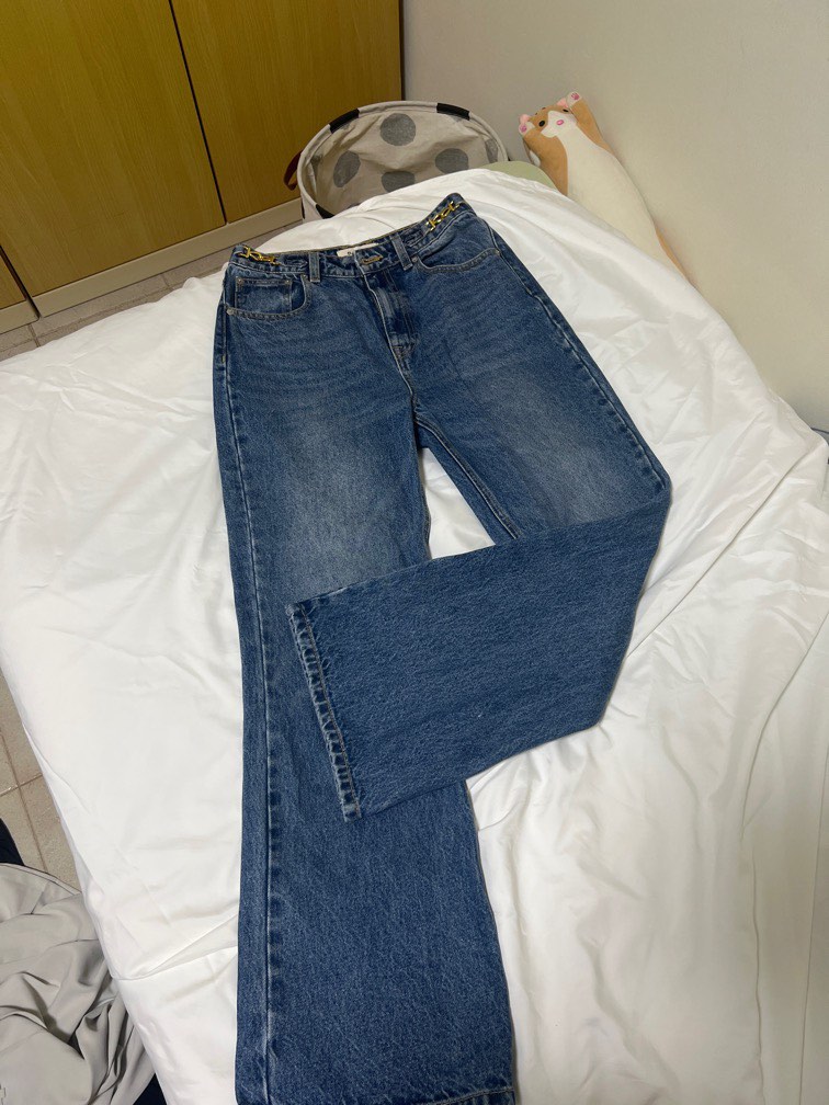 Pomelo high rise blue straight cut jeans, Women's Fashion, Bottoms