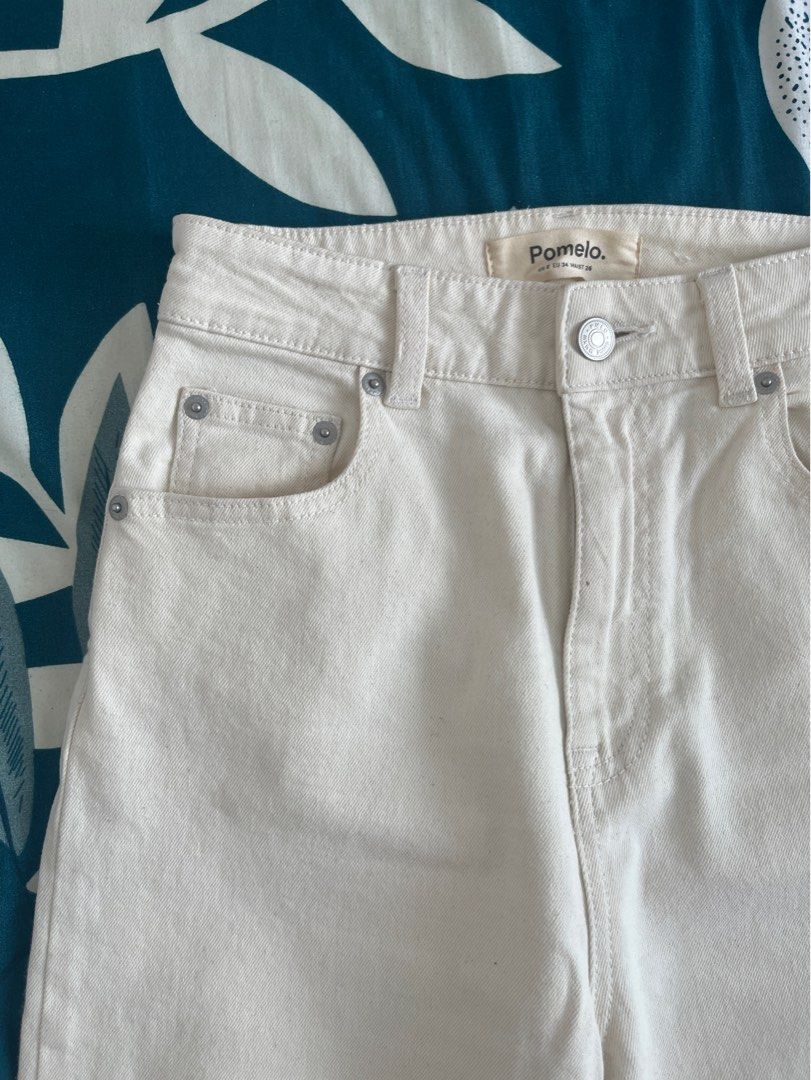pomelo white wide jeans pants, Fesyen Wanita, Pakaian Wanita, Bawahan