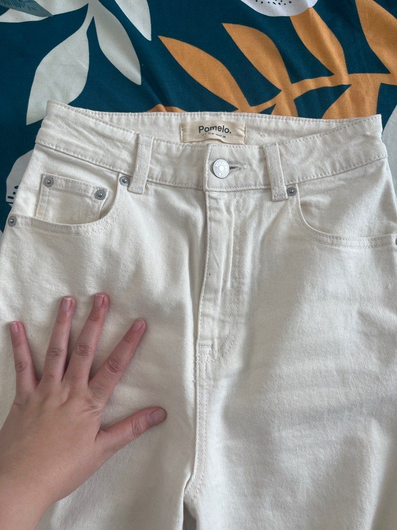 pomelo white wide jeans pants, Fesyen Wanita, Pakaian Wanita, Bawahan