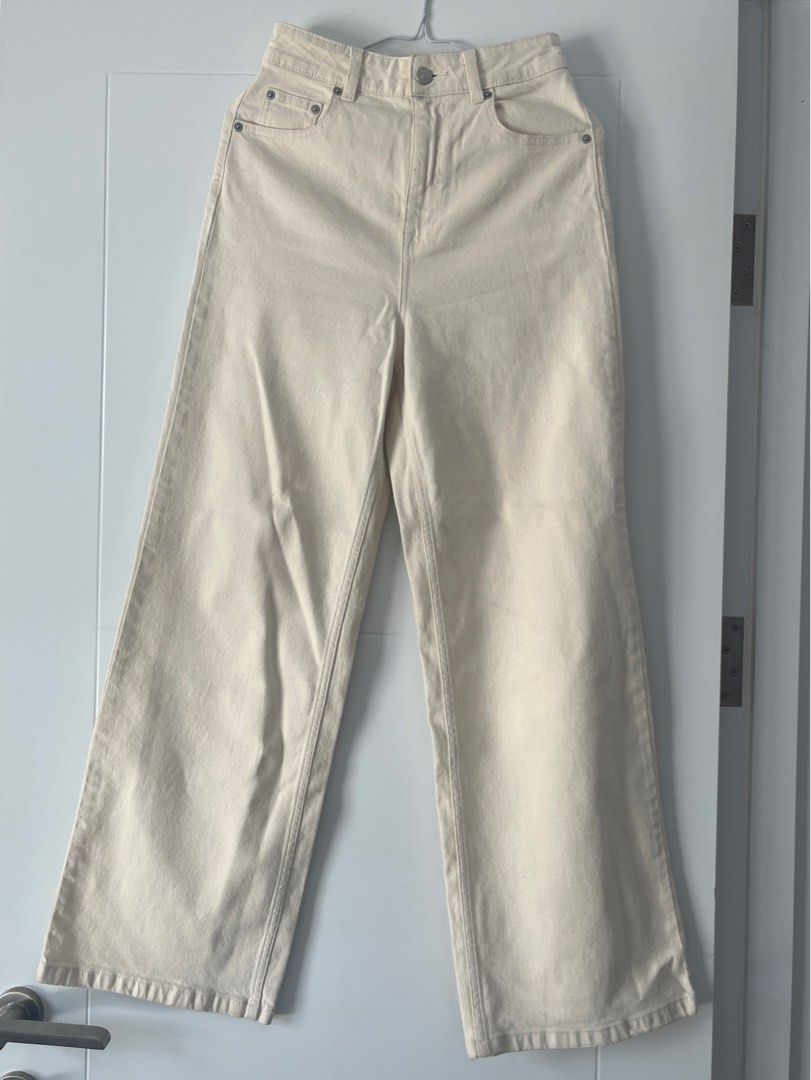 pomelo white wide jeans pants, Fesyen Wanita, Pakaian Wanita, Bawahan