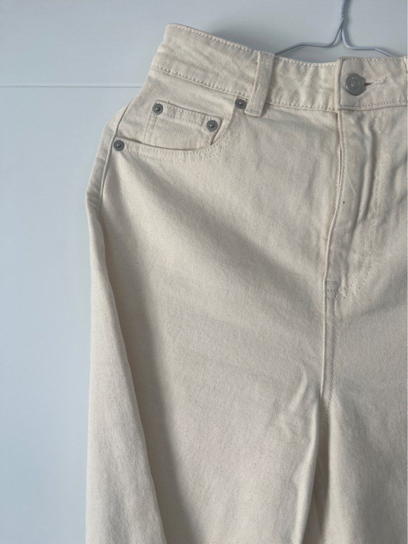 pomelo white wide jeans pants, Fesyen Wanita, Pakaian Wanita, Bawahan