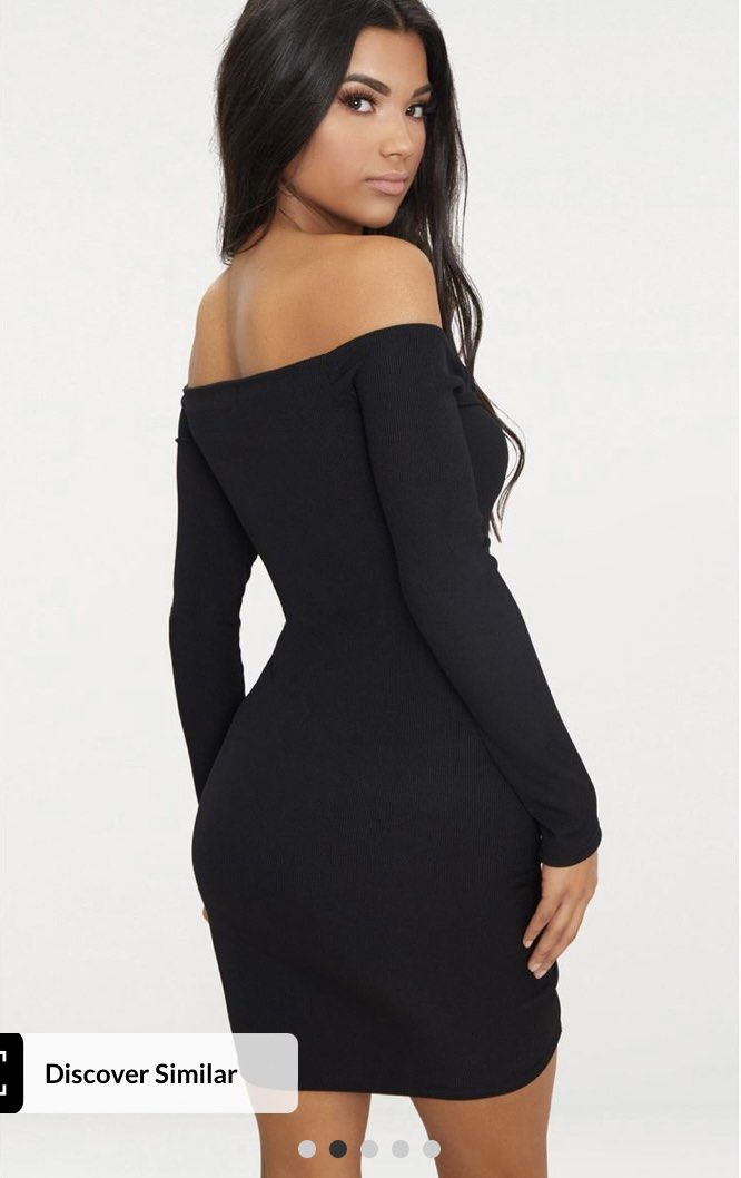 Black ribbed long sleeve bardot ruched bodycon dress 2025