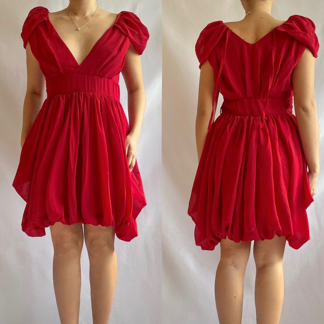 NEW MARIE PUFF SLEEVE SEQUIN KNIT MINI RED)