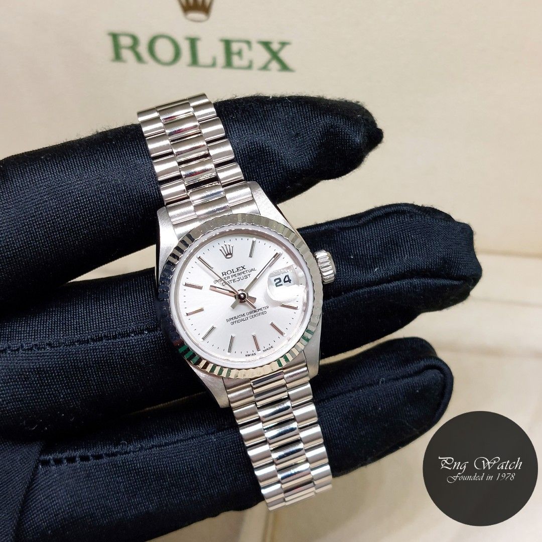 Rolex 26mm Oyster Perpetual 18K White Gold Silver Indexes