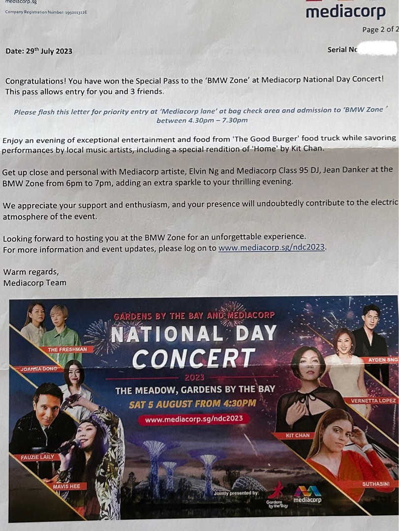 Special Pass to National Day concert, Tickets & Vouchers, Event Tickets