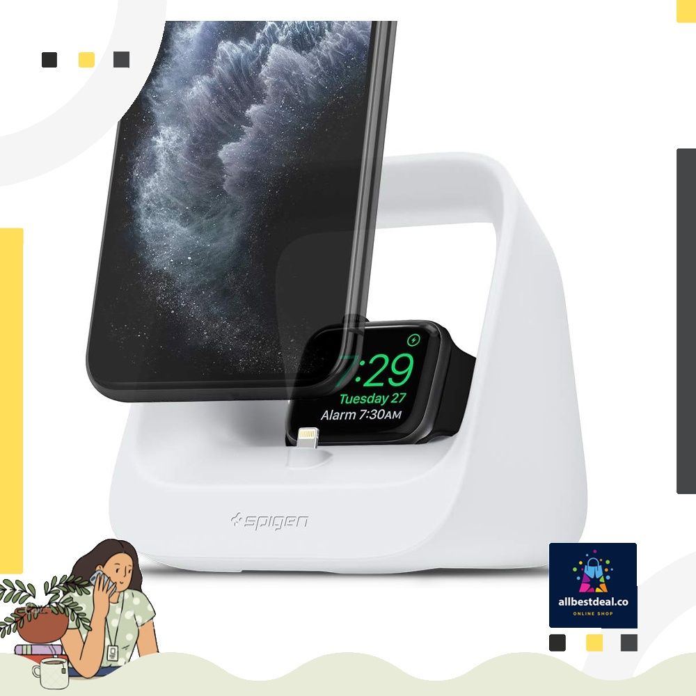 Spigen 2 in 1 Charging Stand Compatible for All iPhone Apple Watch Series and Airpods Airpods Pro S316 White White