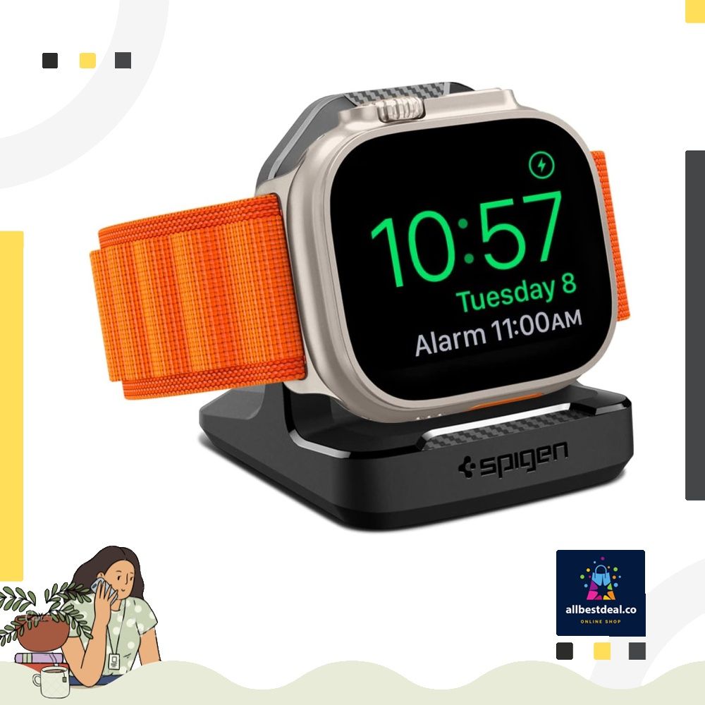 Spigen Apple Watch Night Stand Rugged Armor compatible for Apple Watch Ultra 8 7 6 SE 5 4 49mm 45mm 41mm 40mm Black with Carbon Pattern Mobile Phones Gadgets Mobile