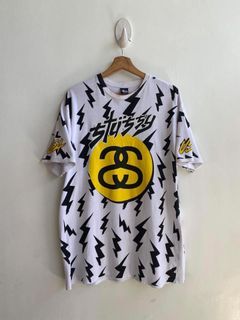Vintage Stussy Bolt Tribe AOP Tee Shirt Size XL White RARE NEW