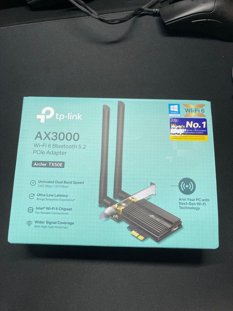 TP-Link Archer TX50E AX3000 WiFi 6 PCIe-Adapter mit Bluetooth 5.0 (Zwei Multi-Richtantennen, Intel Wi-Fi 6 Chipsatz,Kühlkörper, WPA3-Verschlüsselungsstandard, Platzsparender Einsatz) Schwarz