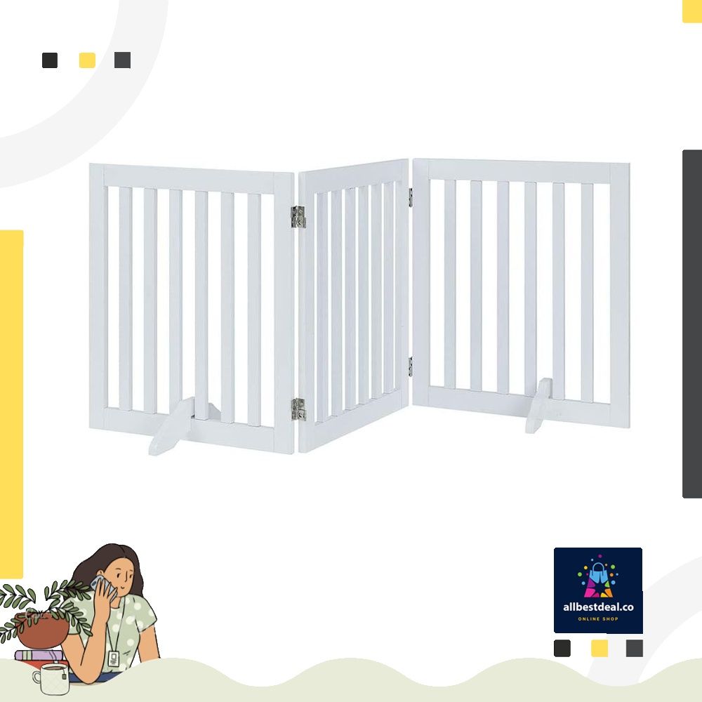 unipaws Freestanding Wooden Dog Gate Foldable Pet Gate with 2Pcs