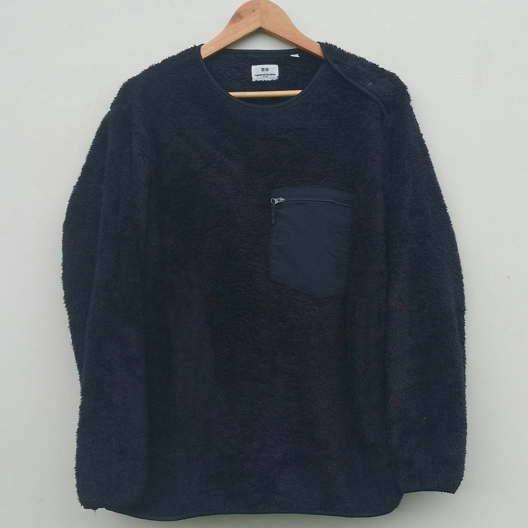 UNIQLO × Engineered Garments Black Fleece Pullover (Category: Activewear) located in Lucena. Submitted by s0m31one (Listing ID 1246122588, Image 2). Description: UNIQLO × Engineered Garments Black Fleece Pullover Not faded. Tagged Size: Large Condition: Very Good Condition Flaws: Need wash. Minor lints. Made in: China Measurements Width: 23.50 Length: 27.50 999 + SF Buy at your own risk. Color may vary due to lighting. Measurements are taken on a