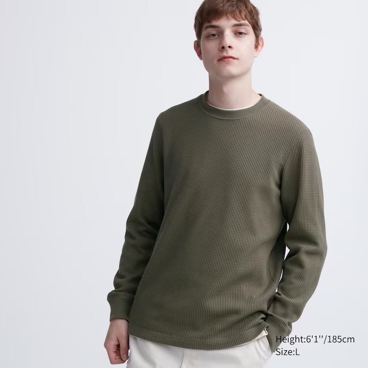 Uniqlo waffle sales crew neck