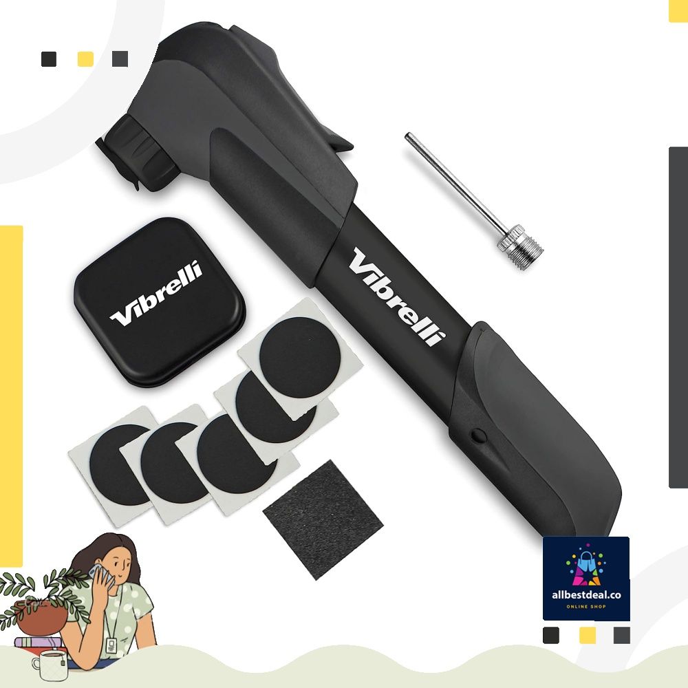 Vibrelli Mini Bike Pump Glueless Puncture Repair Kit Fits Presta Schrader 120 PSI No Valve Changing Needed. Black Sports Equipment Bicycles Parts Parts Accessories on Carousell