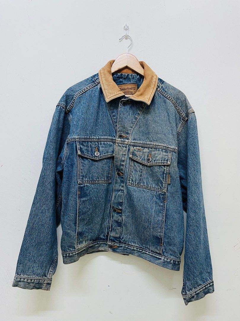 Timberland denim jacket new arrivals leather collar
