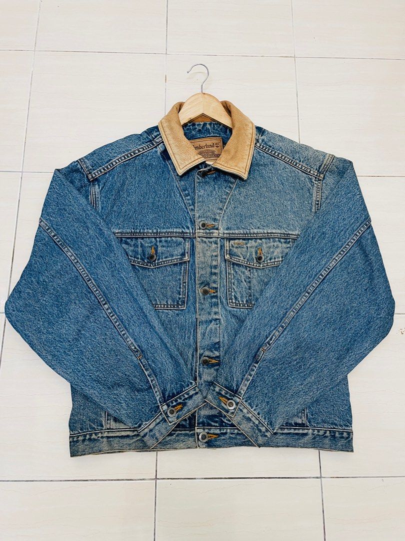 Timberland denim jacket leather collar shop