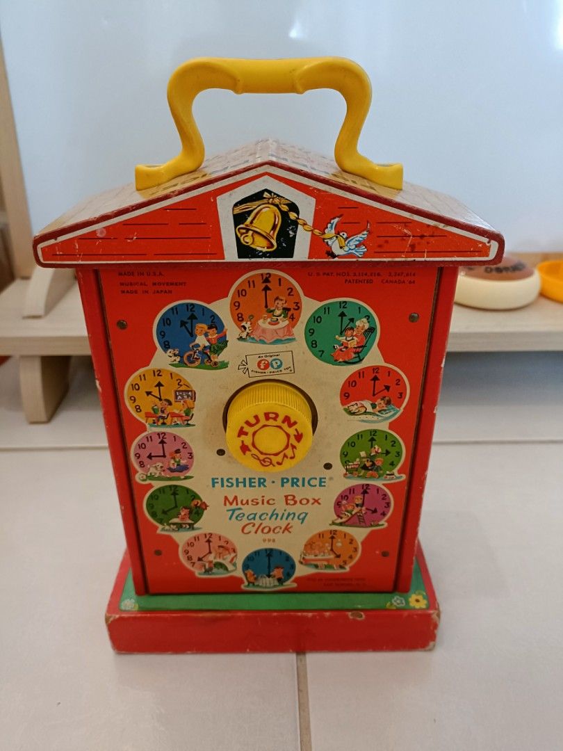 Fisher price music box teaching shop clock 1962