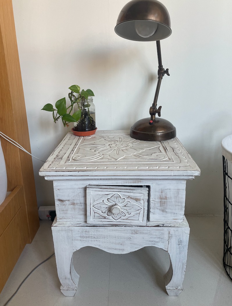 Whitewash mango wood moroccan side tables (set of 2), Furniture & Home