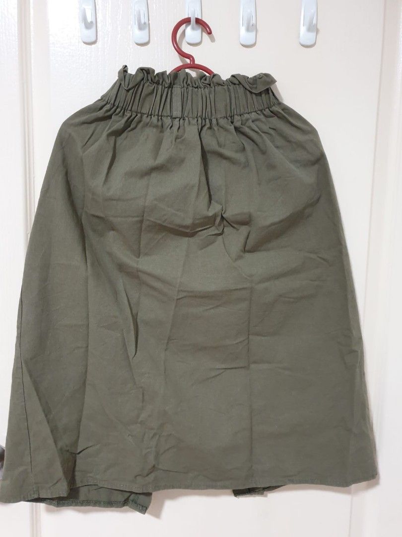 Women Skirt Mid length A line High Elastic Waist Button Women s