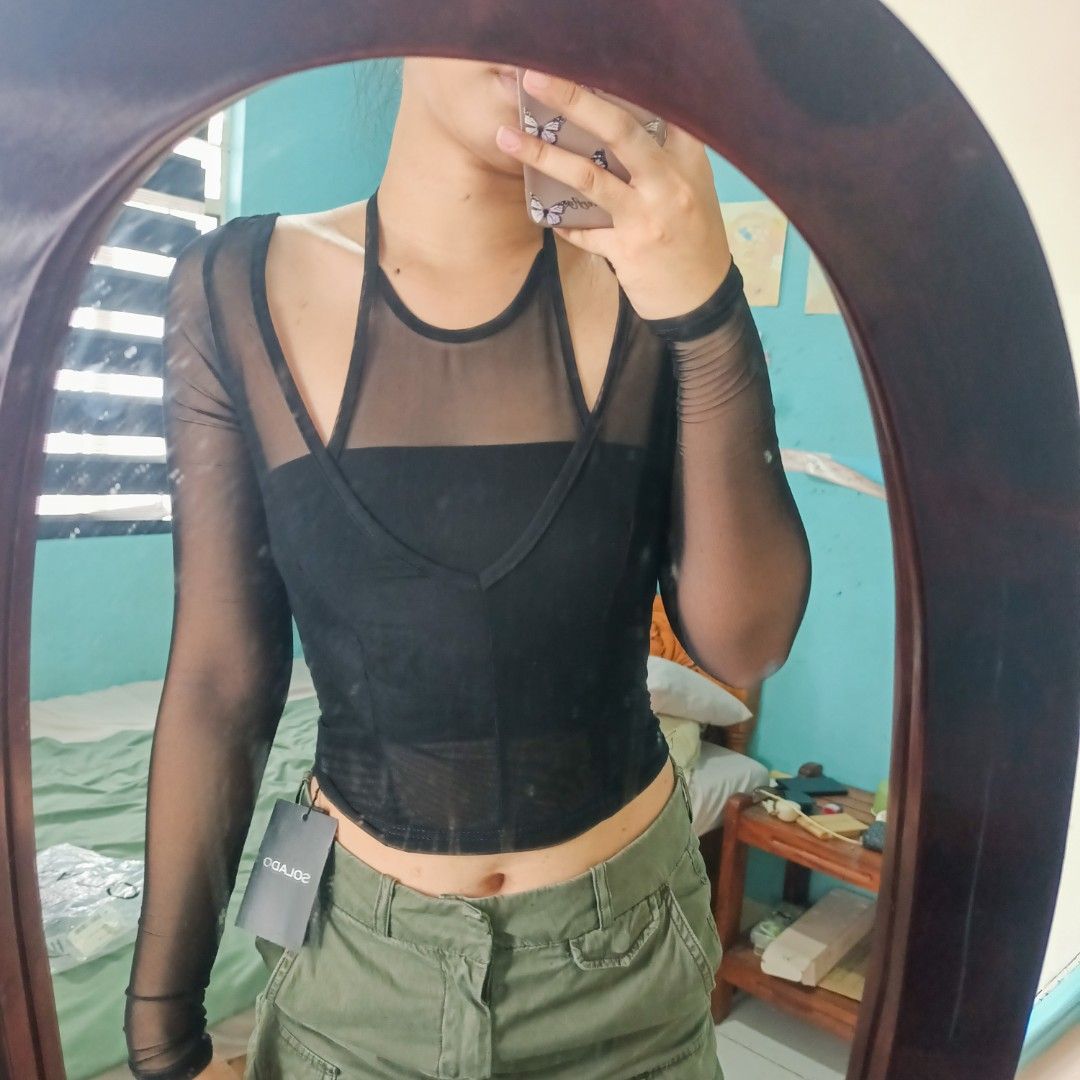 y2k mesh top BRANDNEW (Category: Longsleeves) located in Cabanatuan. Submitted by 4zenith (Listing ID 1246072904, Image 3). Description: small on tag for reference model's height 5'7, small to semi medium body figure.