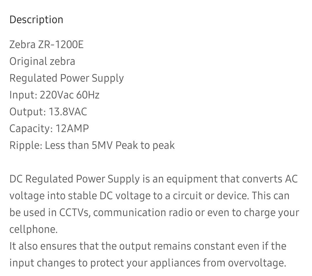 ZEBRA DC Regulated Power Supply on Carousell
