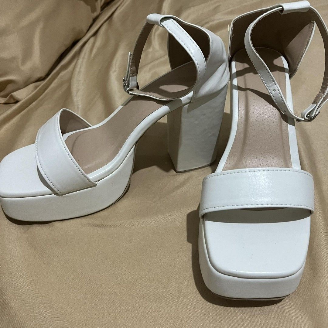 4 inch White Block Heels Women s Fashion Footwear Heels on