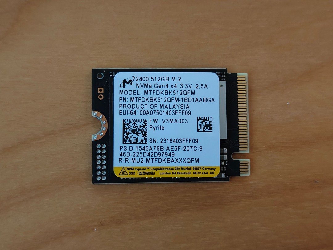 512GB M.2 2230 NVMe PCIe 4.0 X SSD MTFDKBK512QFM 2400 Micron Asus Rog  Ally Steam Deck Surface Pro, Computers  Tech, Parts  Accessories,  Computer Parts on Carousell
