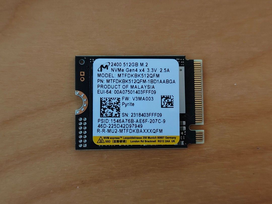 512GB M.2 2230 NVMe PCIe 4.0 X 4 SSD MTFDKBK512QFM 2400 Micron 