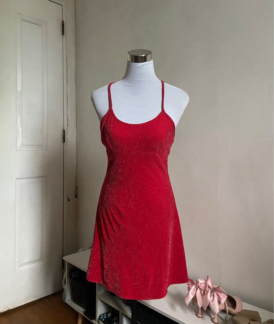 90s y2k party Red glitter mini dress, Women's Fashion, Dresses & Sets,  Dresses on Carousell