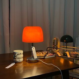 aesthetic desk table vintage orange lamp