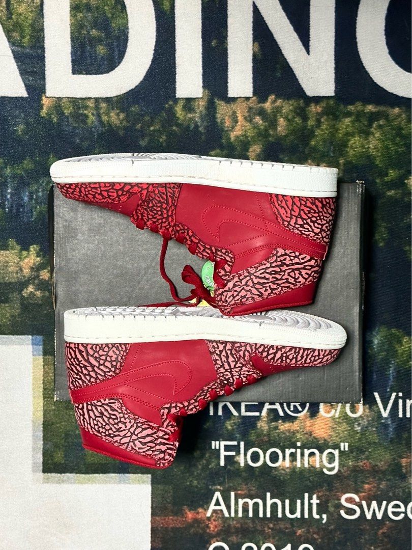 Red elephant print jordan 1 hot sale