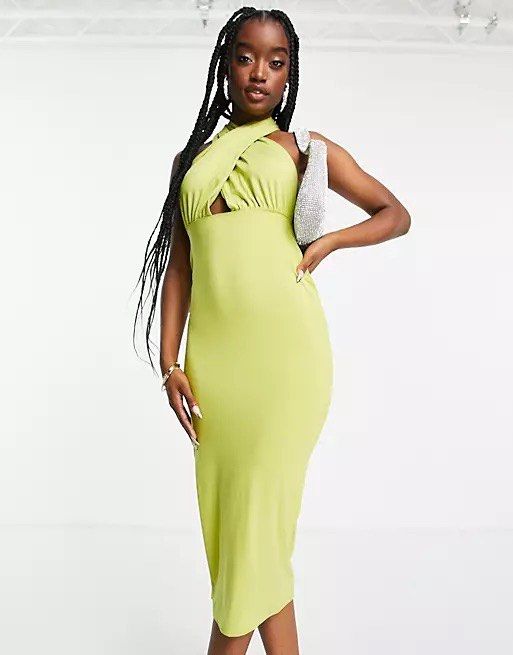 Cross Front Midi Umstandskleid aus super softem Scuba salbei