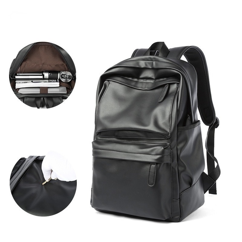 Mens black sale leather backpack
