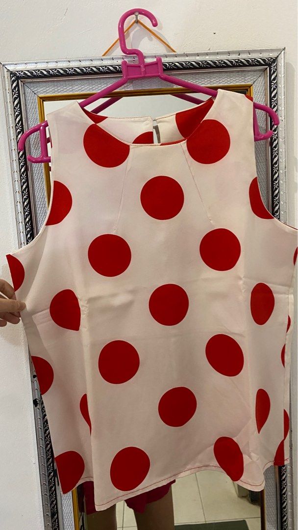 baju wanita polkadot putih merah