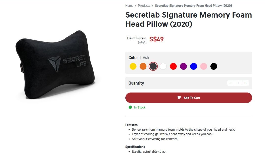 BRAND NEW Secretlab Signature Memory Foam Head Pillow 2020