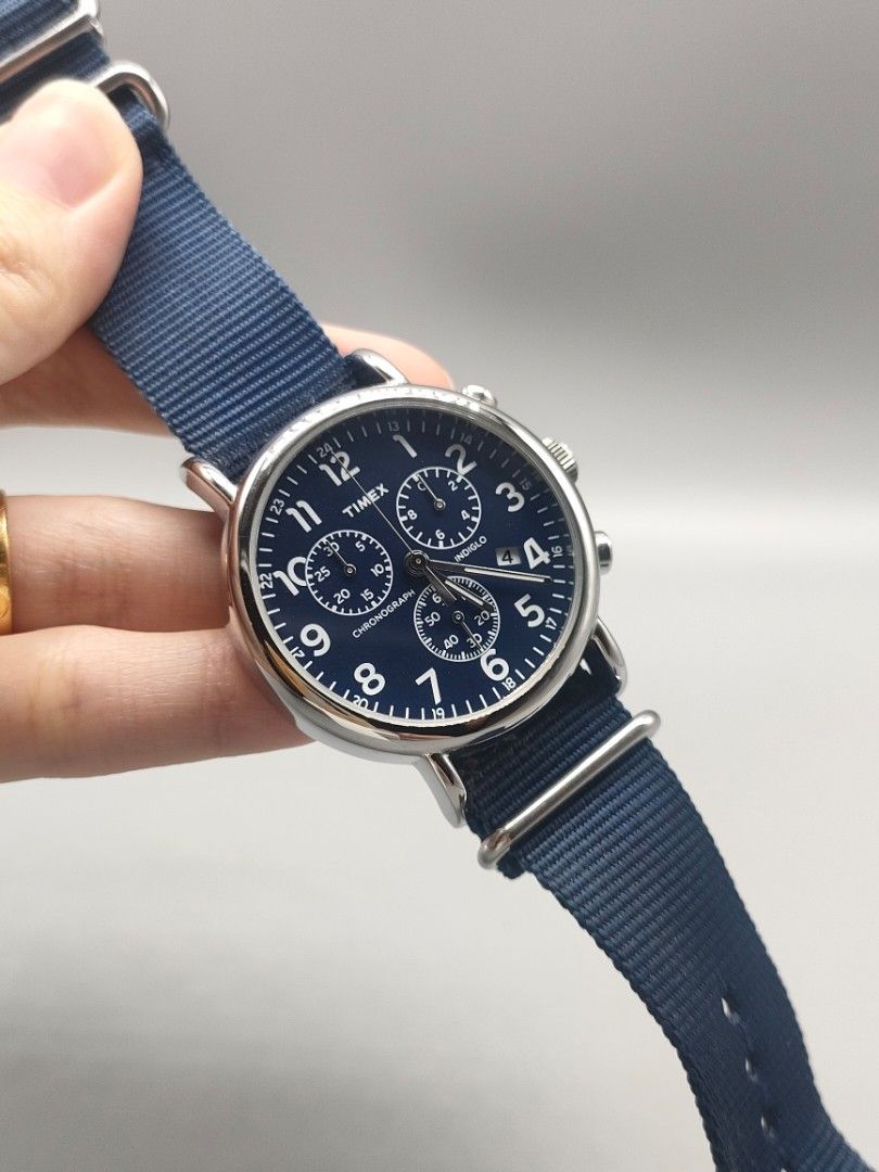 FULL SET BRAND NEW TIMEX CR2016 CHRONOGRAPH IN BLUE WITH NATO STRAP