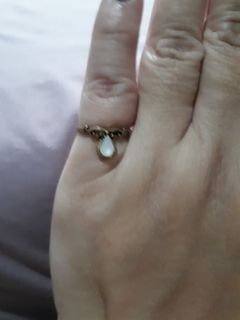 Bronze ring with white teardrop size 7