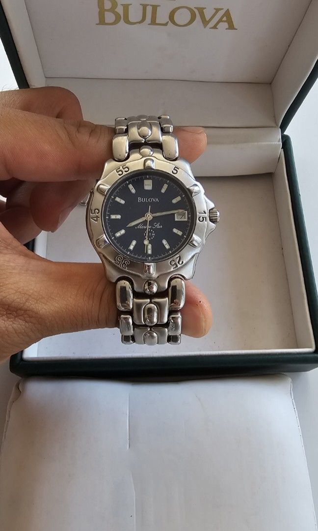 Bulova Marine Star blue dial (Category: Luxury Watches) located in Davao. Submitted by jbl153 (Listing ID 1246245157, Image 2). Description: Band Material:Stainless Steel Brand:Bulova Water Resistance Rating: 100 m (10 ATM) Model:Bulova Marine Star Case Size:36mm Face Color:Blue Display:Analog Style:Dress/Casual Case Finish:matte and gloss Case Material:Stainless Steel Movement:Quartz : Battery Case Color:Silver Band Color:Silver Watch Shape:Roun