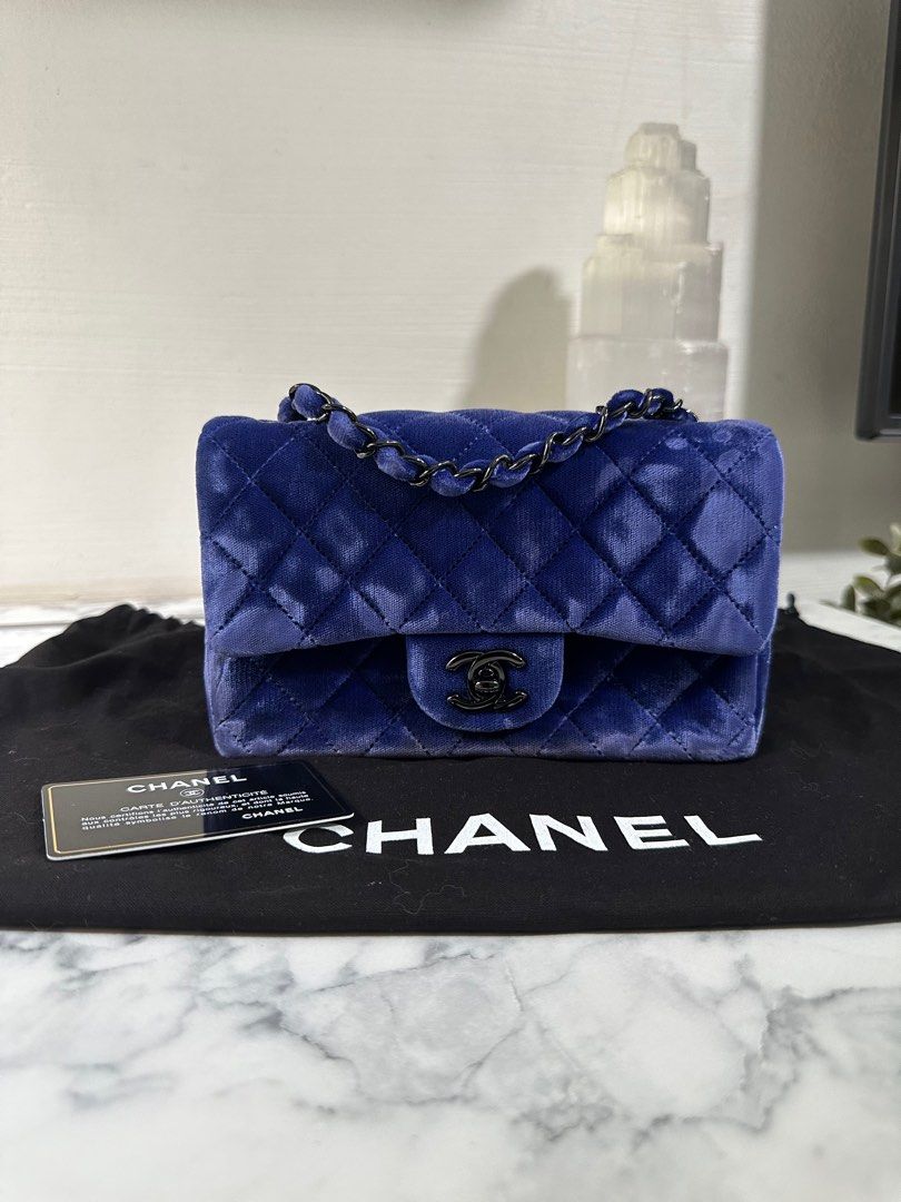 Chanel bag blue velvet sales
