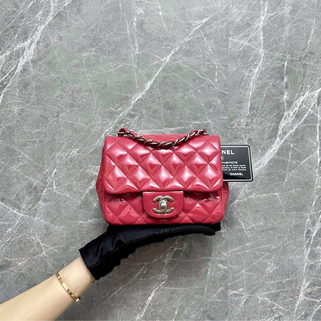 Chanel Mini Square Classic Flap Patent Pink SHW No 19, Luxury, Bags &  Wallets on Carousell